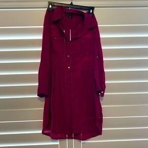 Maroon colored rayon T-shirt, dress, front pockets